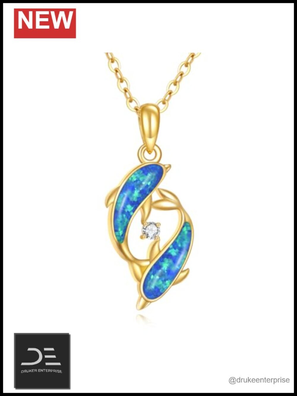 14K Gold Dolphin Pendant Necklace Sterling Silver Chain Women Gift